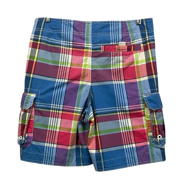 Abercrombie Fitch Cargo Tugger Board Shorts Men's M Multicolor Plaid Swim Trunk - Picture 7 of 8